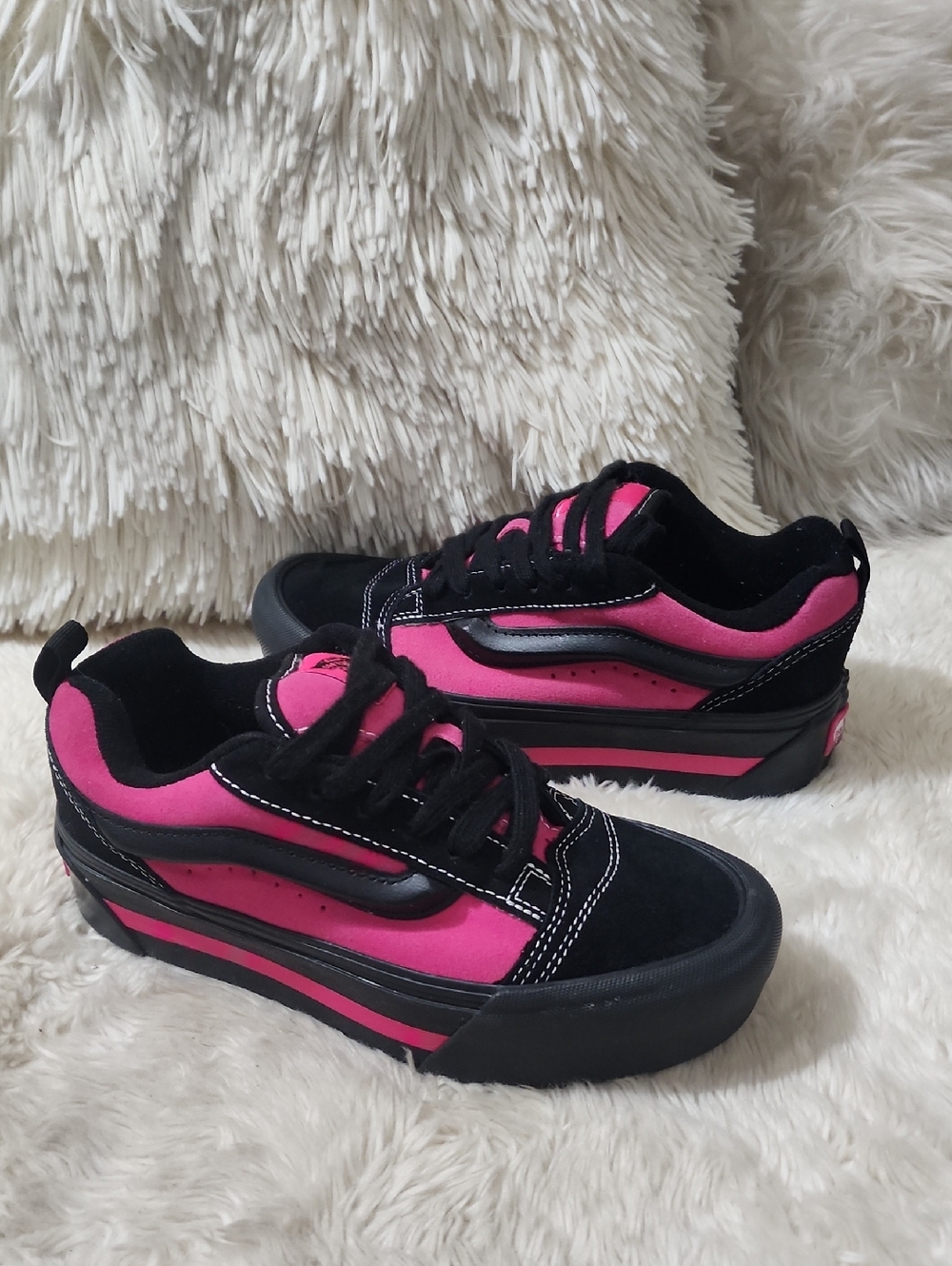 Vans Knu Stack Platform Skate Shoes Sneakers Black Pink - Picture 2 of 12